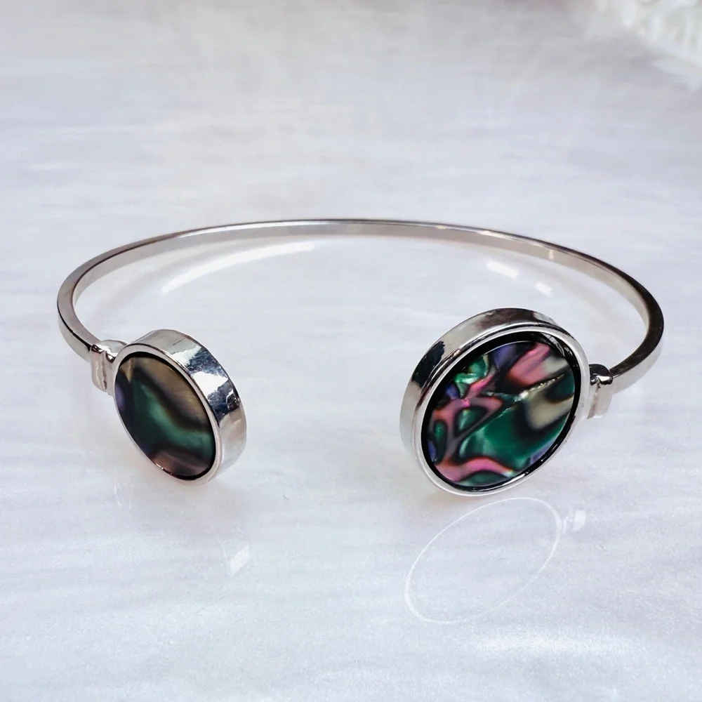Silvertone Multicolor Abalone Shell cuff Bracelet